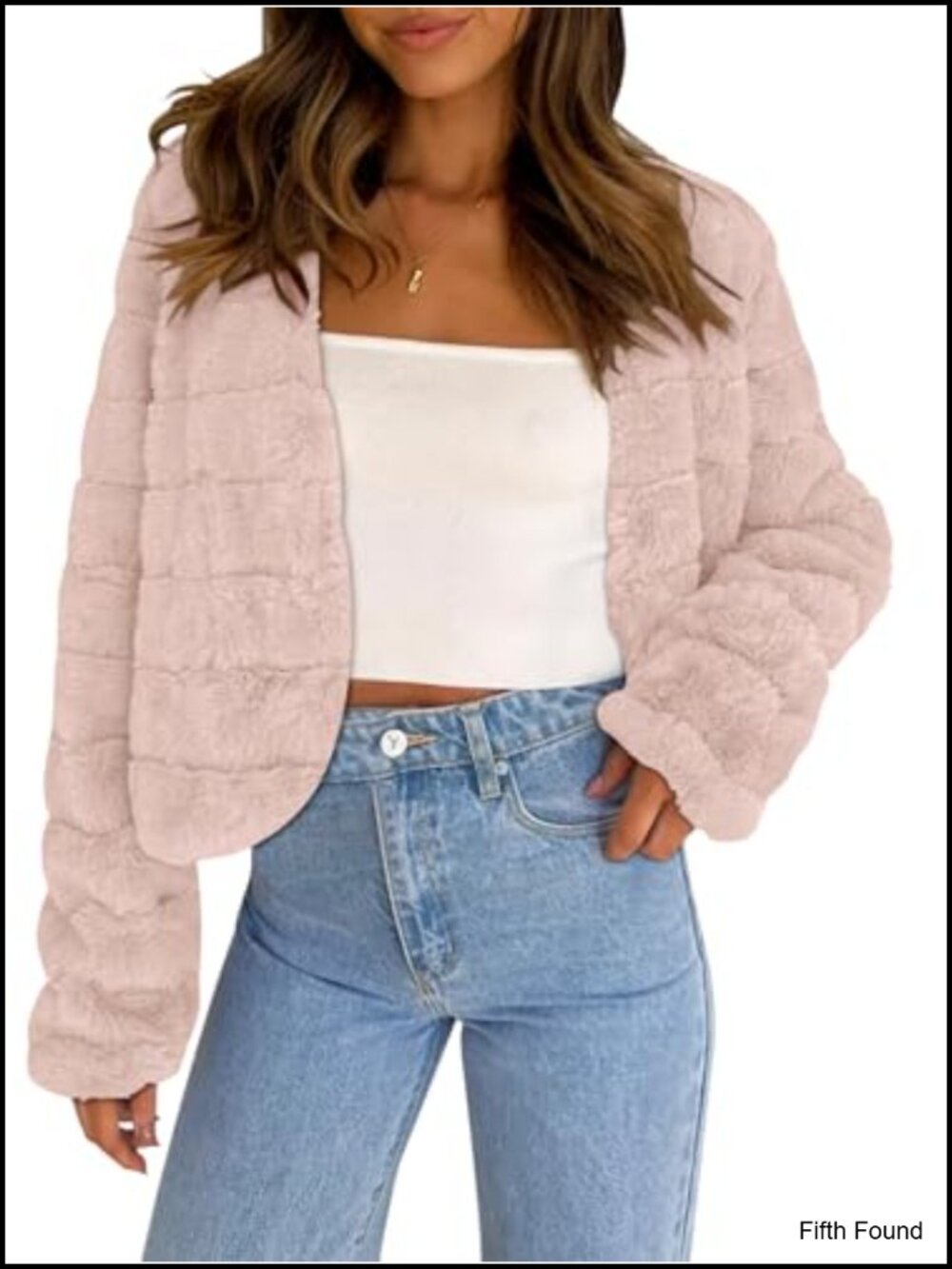 Faux Fur Cropped Jacket Shaggy Plush Open Front Coat